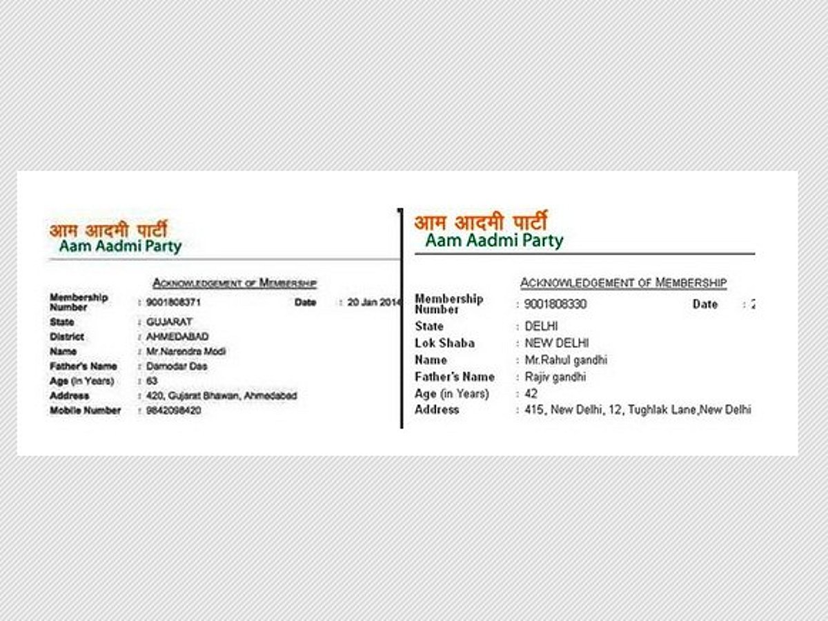 ஆம் ஆத்மி உறுப்பினர் பட்டியலில் மோடி, ராகுல்!